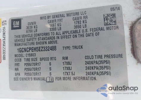 2014 Chevrolet Silverado 1500 Work Truck 1Wt z USA, uszkodzony, nr VIN 1GCNCPEH5EZ332488